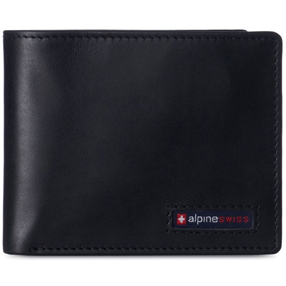 Alpine Swiss Mens Commuter RFID Bifold Wallet 2 ID Windows Divided Bill Section